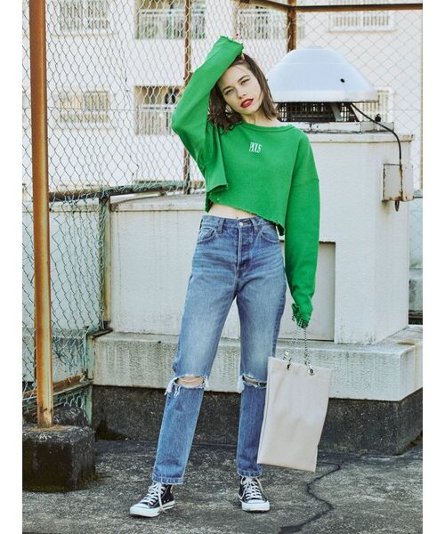 jouetie（ジュエティ）の「クロップドダメージプルオーバー（Tシャツ/カットソー・レディース・オフホワイト/グレー/ブラック/グリーン・MEDIUM）」の5枚目の写真