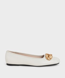 ルーシュドスクエアトゥ チャンキーチェーンリンクバレリーナ / Ruched Square-Toe Chunky Chain-Link Ballerinas