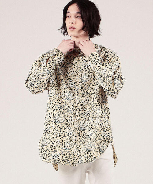 SOULEIADO（ソレイアード）の「コットンプリント バンドカラーシャツ