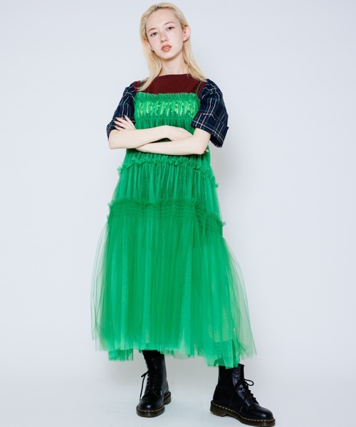 Candy Stripper(キャンディストリッパー)の「VOLUME TULLE ドレス(シャツワンピース・レディース・グリーン/オフホワイト/ブラック・2)」の12枚目の写真