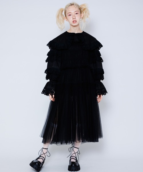 Candy Stripper(キャンディストリッパー)の「VOLUME TULLE ドレス(シャツワンピース・レディース・グリーン/オフホワイト/ブラック・2)」の15枚目の写真