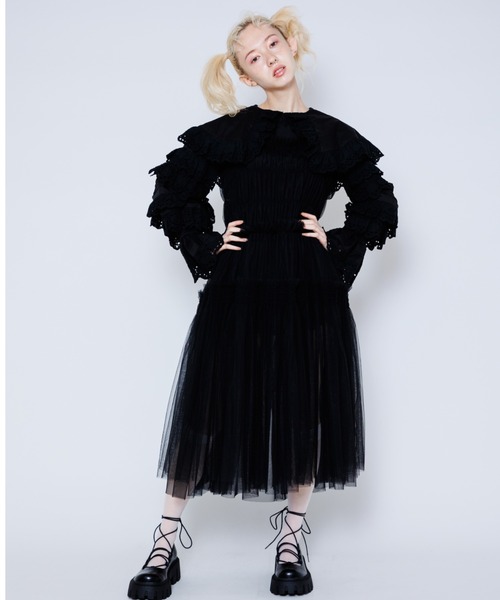 Candy Stripper(キャンディストリッパー)の「VOLUME TULLE ドレス(シャツワンピース・レディース・グリーン/オフホワイト/ブラック・2)」の16枚目の写真