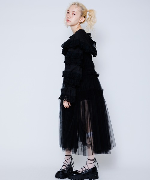 Candy Stripper(キャンディストリッパー)の「VOLUME TULLE ドレス(シャツワンピース・レディース・グリーン/オフホワイト/ブラック・2)」の17枚目の写真