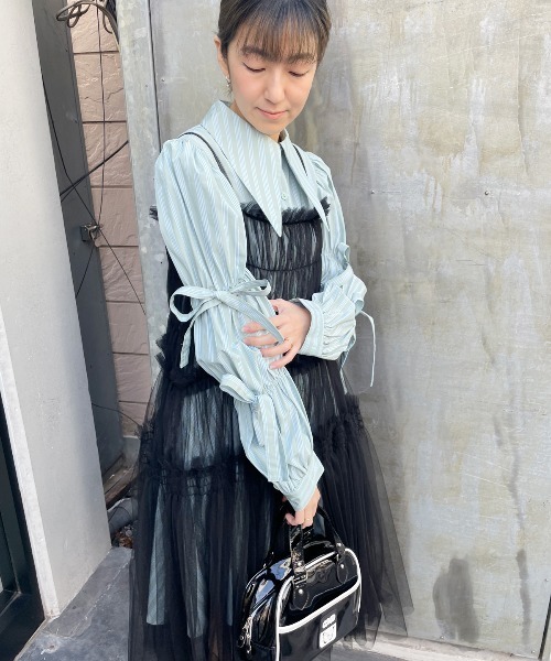 Candy Stripper(キャンディストリッパー)の「VOLUME TULLE ドレス(シャツワンピース・レディース・グリーン/オフホワイト/ブラック・2)」の7枚目の写真