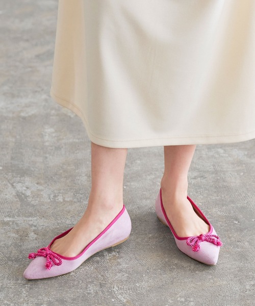 KOBE LETTUCE(コウベレタス)の「配色ポインテッドトゥバレエシューズ(バレエシューズ・レディース・その他/ホワイト/ブラック/レオパード/ラベンダー・L/LL/M/S)」の1枚目の写真