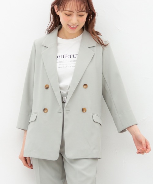 Honeys（ハニーズ）の「８分袖ダブル釦テーラー（テーラードジャケット・レディース・ブラック/ネイビー/アイボリー/グリーン系その他/ライトベージュ/ダークベージュ・S/M/L）」の5枚目の写真