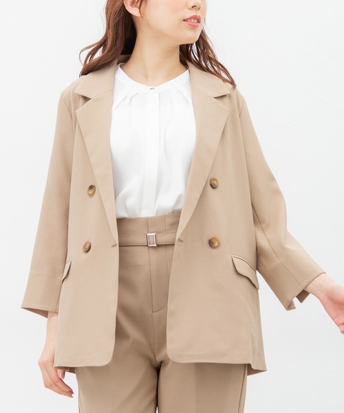 Honeys（ハニーズ）の「８分袖ダブル釦テーラー（テーラードジャケット・レディース・ブラック/ネイビー/アイボリー/グリーン系その他/ライトベージュ/ダークベージュ・S/M/L）」の4枚目の写真