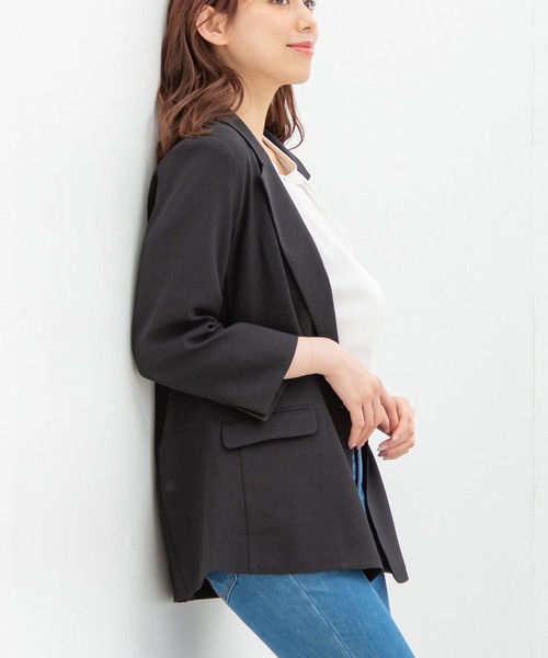 Honeys（ハニーズ）の「８分袖ダブル釦テーラー（テーラードジャケット・レディース・ブラック/ネイビー/アイボリー/グリーン系その他/ライトベージュ/ダークベージュ・S/M/L）」の7枚目の写真