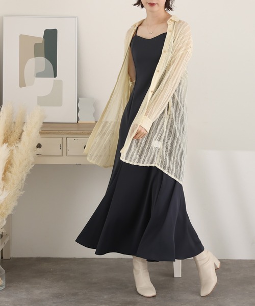 atlo(アトロ)の「総レース ロング丈シャツ(シャツ/ブラウス・レディース・ブラック/ベージュ/ネイビー・M/L)」の1枚目の写真