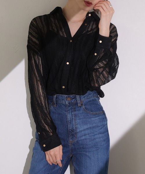 atlo(アトロ)の「総レース ロング丈シャツ(シャツ/ブラウス・レディース・ブラック/ベージュ/ネイビー・M/L)」の7枚目の写真