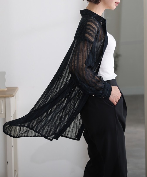 atlo(アトロ)の「総レース ロング丈シャツ(シャツ/ブラウス・レディース・ブラック/ベージュ/ネイビー・M/L)」の9枚目の写真