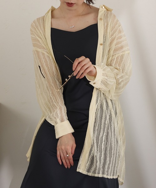 atlo(アトロ)の「総レース ロング丈シャツ(シャツ/ブラウス・レディース・ブラック/ベージュ/ネイビー・M/L)」の19枚目の写真
