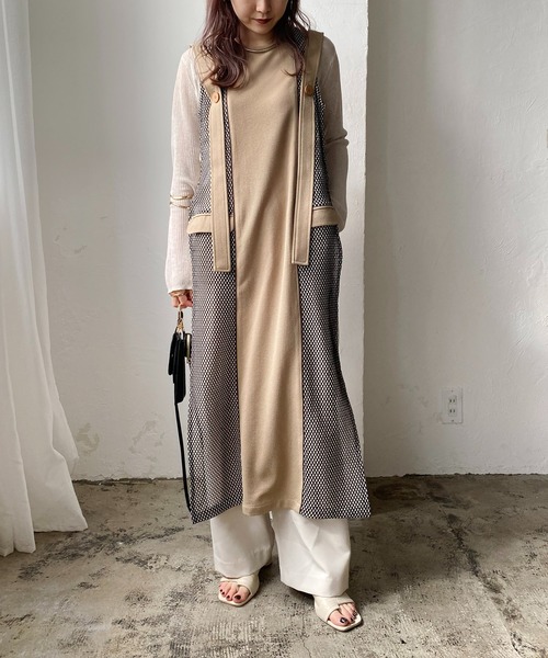 CAPRICIEUX LE'MAGE（カプリシューレマージュ）の「【AgAwd/アガウド】バイカラーメッシュワンピース（ワンピース・レディース・ブラック/ベージュ・FREE）」の5枚目の写真