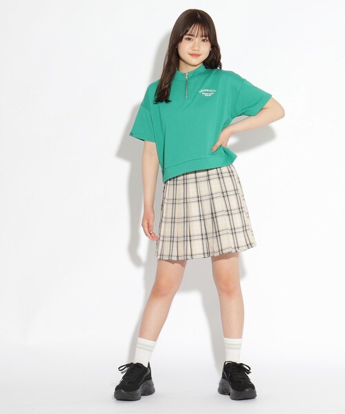 PINK-latte(ピンクラテ)の「◆ショート丈ハーフZIPトップス(Tシャツ/カットソー・キッズ・ダークグリーン/オフホワイト/ブルー/ピンク系・15 /14/16)」の19枚目の写真