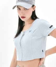 FANCY CLUB（ファンシークラブ）の「韓国ブランド NASTY FANCY CLUB ナスティファンシークラブ BELLEZA SQUAR NECK ZIP-UP スクエアネック ジップアップ 半袖カーディガン 半袖トップス ジップトップス（カーディガン/ボレロ）」