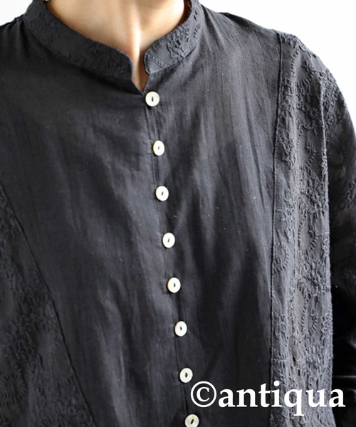 antiqua（アンティカ）の「テクニック不要！ペイズリー柄刺繍シャツ（シャツ/ブラウス・レディース・ブラック/オフホワイト・FREE）」の8枚目の写真