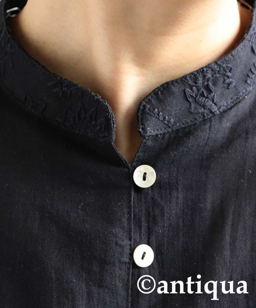 antiqua（アンティカ）の「テクニック不要！ペイズリー柄刺繍シャツ（シャツ/ブラウス・レディース・ブラック/オフホワイト・FREE）」の4枚目の写真