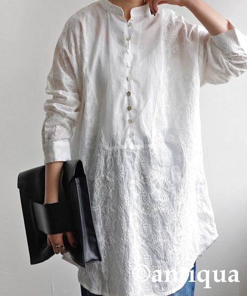 antiqua（アンティカ）の「テクニック不要！ペイズリー柄刺繍シャツ（シャツ/ブラウス・レディース・ブラック/オフホワイト・FREE）」の22枚目の写真