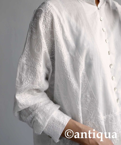 antiqua（アンティカ）の「テクニック不要！ペイズリー柄刺繍シャツ（シャツ/ブラウス・レディース・ブラック/オフホワイト・FREE）」の18枚目の写真