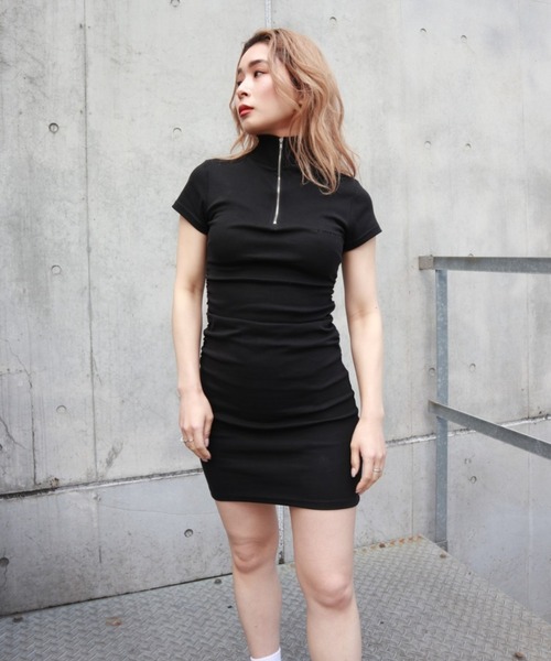 FIG&VIPER（フィグアンドバイパー）の「ZIPギャザーカット半袖OP（ワンピース・レディース・ブラック/ライトベージュ/ライトパープル・FREE）」の9枚目の写真