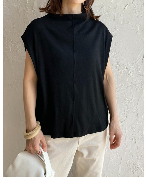 She's Closet（シーズクローゼット）の「ボトルネック肩タックノースリーブフレアプルオーバートップス（Tシャツ/カットソー・レディース・ブラック/モカ/アイボリー/グリーン・FREE）」の20枚目の写真