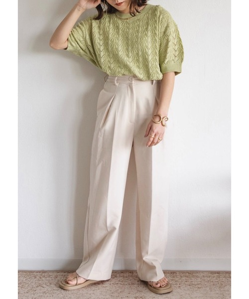 Amourire（アムリール）の「【yumiコラボ】透かし編みラウンドヘムニットプルオーバー（ニット/セーター・レディース・オフホワイト/ピンク/グリーン/ブラウン/アイボリー・M）」の16枚目の写真