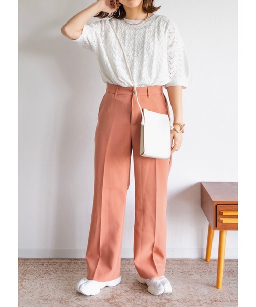 Amourire（アムリール）の「【yumiコラボ】透かし編みラウンドヘムニットプルオーバー（ニット/セーター・レディース・オフホワイト/ピンク/グリーン/ブラウン/アイボリー・M）」の9枚目の写真