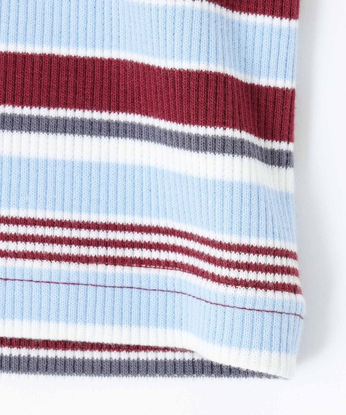 X-girl（エックスガール）の「STRIPED BABY S/S TOP/マルチボーダー　コンパクトTシャツ（Tシャツ/カットソー・レディース・ブラック/ブラウン/バーガンディー・S/M）」の4枚目の写真