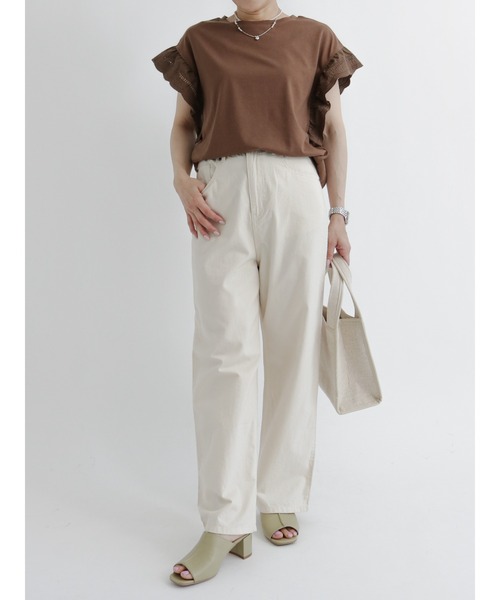 Samansa Mos2 blue（サマンサモスモスブルー）の「袖スカラップレースプルオーバー（Tシャツ/カットソー・レディース・ブラウン/オフホワイト/チャコール・ﾌﾘ-）」の7枚目の写真