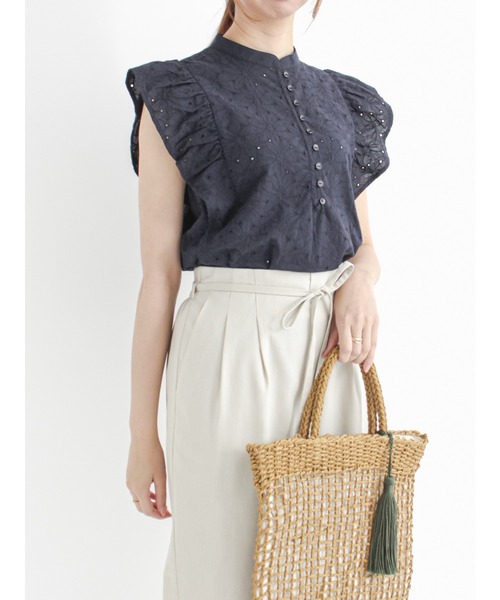 Te chichi（テチチ）の「オーバーレースラッフルスリーブブラウス（シャツ/ブラウス・レディース・ネイビー/オフホワイト/グリーン・ﾌﾘ-）」の3枚目の写真