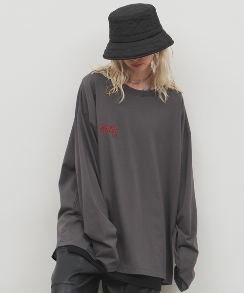 AIVER（アイバー）の「AIVER　棘刺繍ロンTEE（Tシャツ/カットソー・メンズ・ブラック/ホワイト/チャコールグレー・SMALL/MEDIUM/LARGE）」の17枚目の写真