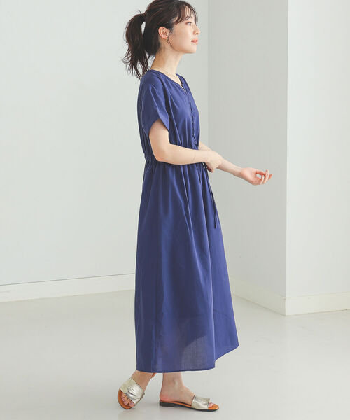 BEAMS HEART（ビームスハート）の「BEAMS HEART / 前釦 スキッパーネック ワンピース（ワンピース・レディース・ブラック/ベージュ/パープル系その他・ONESIZE）」の8枚目の写真