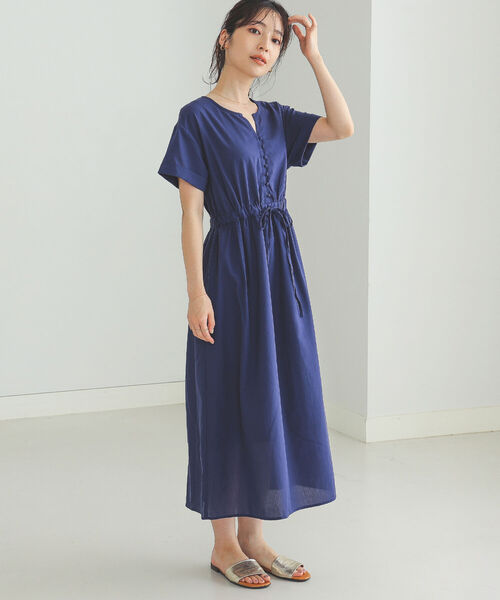 BEAMS HEART（ビームスハート）の「BEAMS HEART / 前釦 スキッパーネック ワンピース（ワンピース・レディース・ブラック/ベージュ/パープル系その他・ONESIZE）」の13枚目の写真