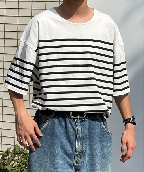kutir(クティール)の「パネルボーダーバスクシャツ(Tシャツ/カットソー・メンズ・ブラック/オフホワイト/ブルー・MEDIUM/LARGE)」の2枚目の写真