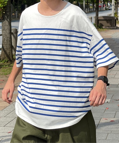 kutir(クティール)の「パネルボーダーバスクシャツ(Tシャツ/カットソー・メンズ・ブラック/オフホワイト/ブルー・MEDIUM/LARGE)」の3枚目の写真