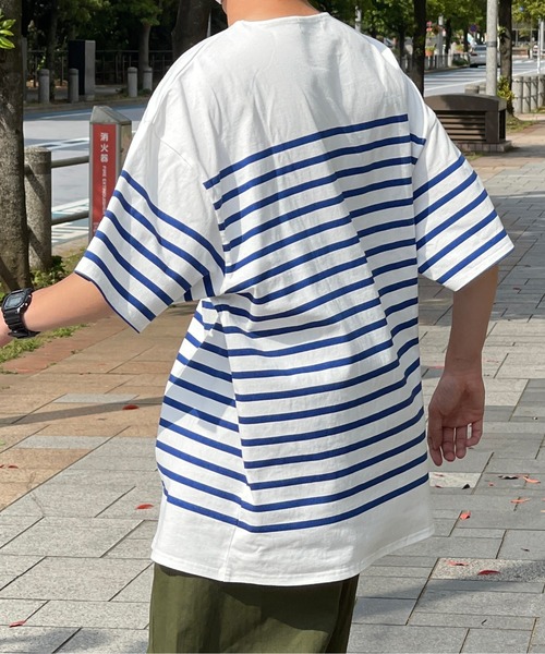 kutir(クティール)の「パネルボーダーバスクシャツ(Tシャツ/カットソー・メンズ・ブラック/オフホワイト/ブルー・MEDIUM/LARGE)」の8枚目の写真