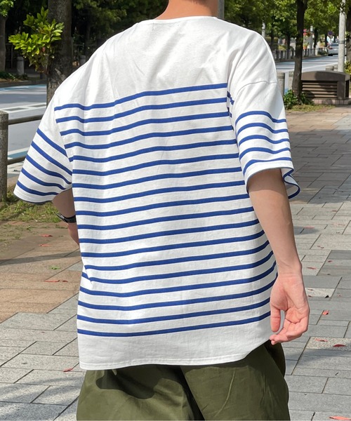 kutir(クティール)の「パネルボーダーバスクシャツ(Tシャツ/カットソー・メンズ・ブラック/オフホワイト/ブルー・MEDIUM/LARGE)」の5枚目の写真