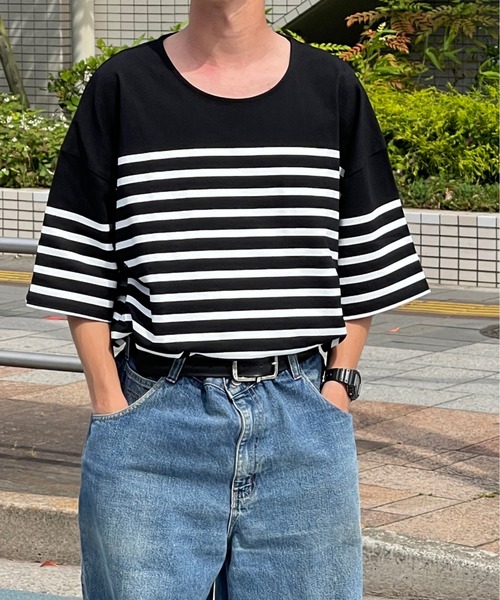 kutir(クティール)の「パネルボーダーバスクシャツ(Tシャツ/カットソー・メンズ・ブラック/オフホワイト/ブルー・MEDIUM/LARGE)」の11枚目の写真