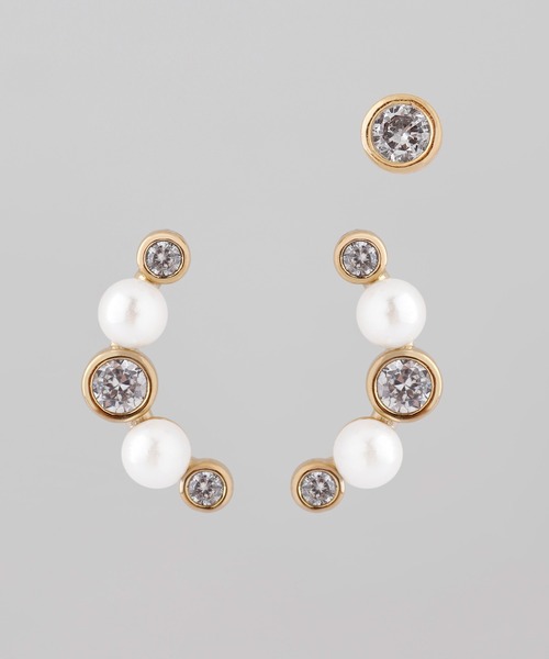 ビジュー×パールラインピアス[3個セット]（ピアス（両耳用