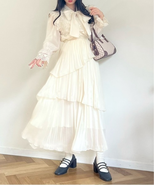 TITTY&CO.(ティティーアンドコー)の「【TITTY&CO.】プリーツティアードロングスカート(スカート・レディース・ブラック/アイボリー/ピンクベージュ・FREE)」の7枚目の写真