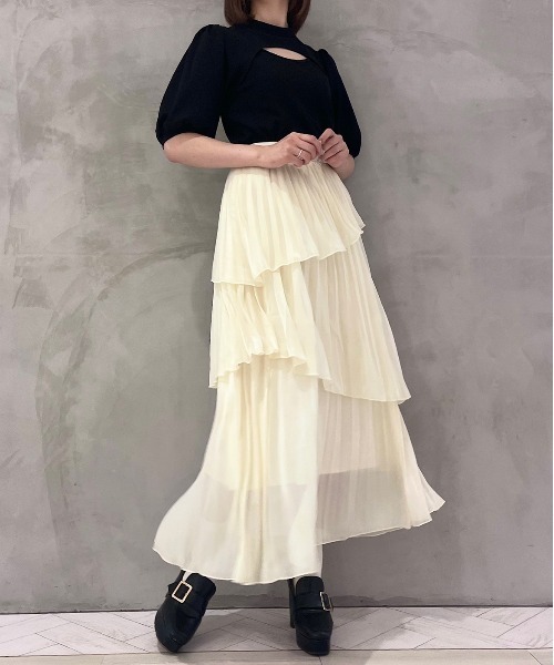 TITTY&CO.(ティティーアンドコー)の「【TITTY&CO.】プリーツティアードロングスカート(スカート・レディース・ブラック/アイボリー/ピンクベージュ・FREE)」の8枚目の写真