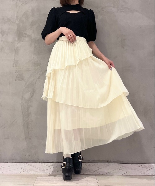 TITTY&CO.(ティティーアンドコー)の「【TITTY&CO.】プリーツティアードロングスカート(スカート・レディース・ブラック/アイボリー/ピンクベージュ・FREE)」の5枚目の写真