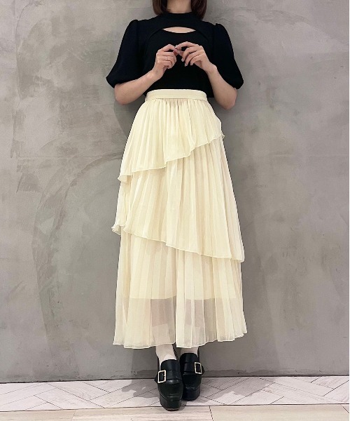 TITTY&CO.(ティティーアンドコー)の「【TITTY&CO.】プリーツティアードロングスカート(スカート・レディース・ブラック/アイボリー/ピンクベージュ・FREE)」の12枚目の写真