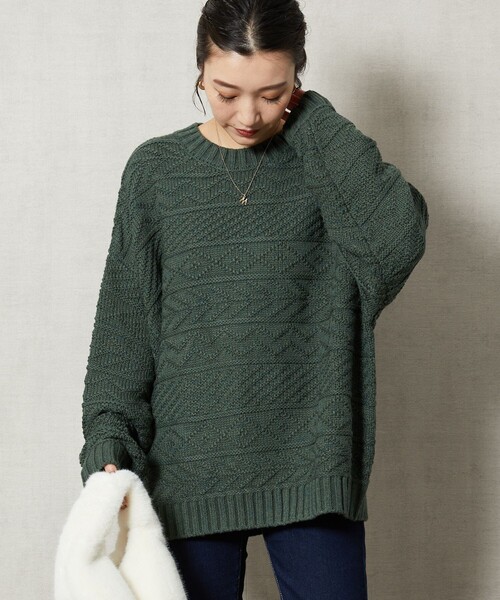 FREAK'S STORE(フリークスストア)の「【WEB限定】リンクス柄ニットプルオーバー(ニット/セーター・レディース・ブラウン/ナチュラル/ブラック/グリーン/ダークオレンジ・フリ-)」の4枚目の写真