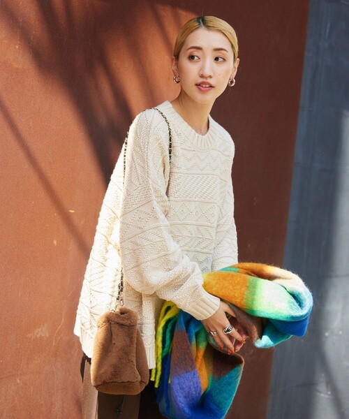 FREAK'S STORE(フリークスストア)の「【WEB限定】リンクス柄ニットプルオーバー(ニット/セーター・レディース・ブラウン/ナチュラル/ブラック/グリーン/ダークオレンジ・フリ-)」の6枚目の写真