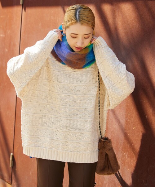 FREAK'S STORE(フリークスストア)の「【WEB限定】リンクス柄ニットプルオーバー(ニット/セーター・レディース・ブラウン/ナチュラル/ブラック/グリーン/ダークオレンジ・フリ-)」の12枚目の写真