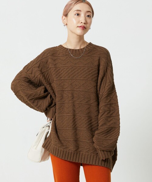 FREAK'S STORE(フリークスストア)の「【WEB限定】リンクス柄ニットプルオーバー(ニット/セーター・レディース・ブラウン/ナチュラル/ブラック/グリーン/ダークオレンジ・フリ-)」の19枚目の写真