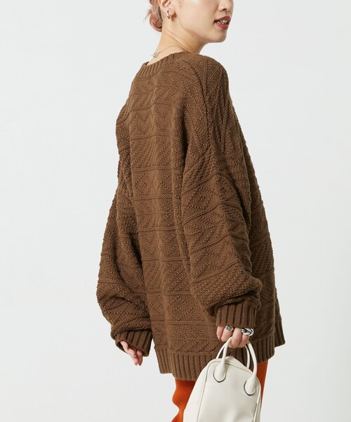 FREAK'S STORE(フリークスストア)の「【WEB限定】リンクス柄ニットプルオーバー(ニット/セーター・レディース・ブラウン/ナチュラル/ブラック/グリーン/ダークオレンジ・フリ-)」の3枚目の写真