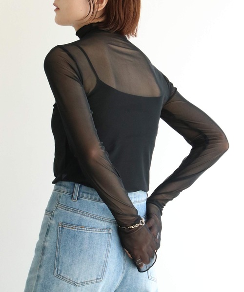 notch.（ノッチ）の「シアーメッシュハイネックトップス（Tシャツ/カットソー・レディース・オレンジ/ブルー/ブラック/ピンク/オフホワイト/グリーン・M）」の2枚目の写真