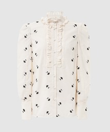 CONSTANCE TOP DITSY EMB POPLIN WHITE / BLACK